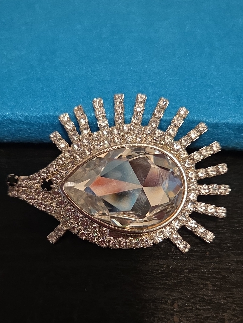 Vintage Czech Glass Clear Rhinestones Hedgehog Brooch